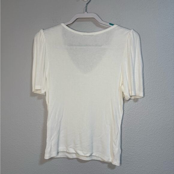 Michael Stars White Ribbed Knit Short Sleeve V Neck Fitted Tee - Picture 5 of 5